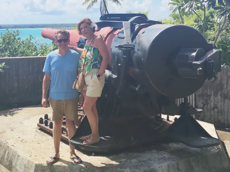 Close-up view of historic WWII cannon battery at Faanui Bay viewpoint in Bora Bora